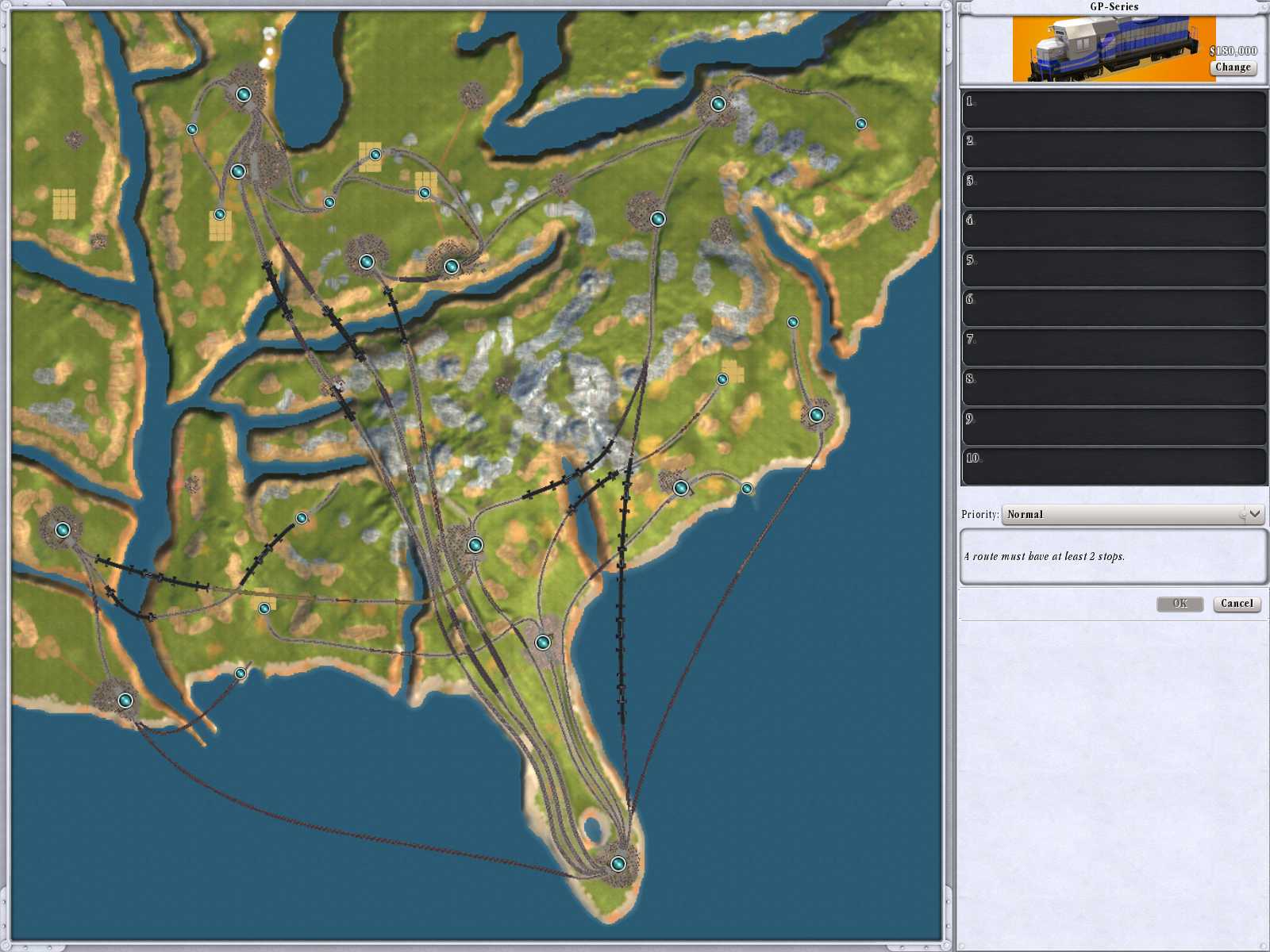 Rail layout - notice the Great Gulf of Mexico bridge and Atlantic Bridge 1 and 2.